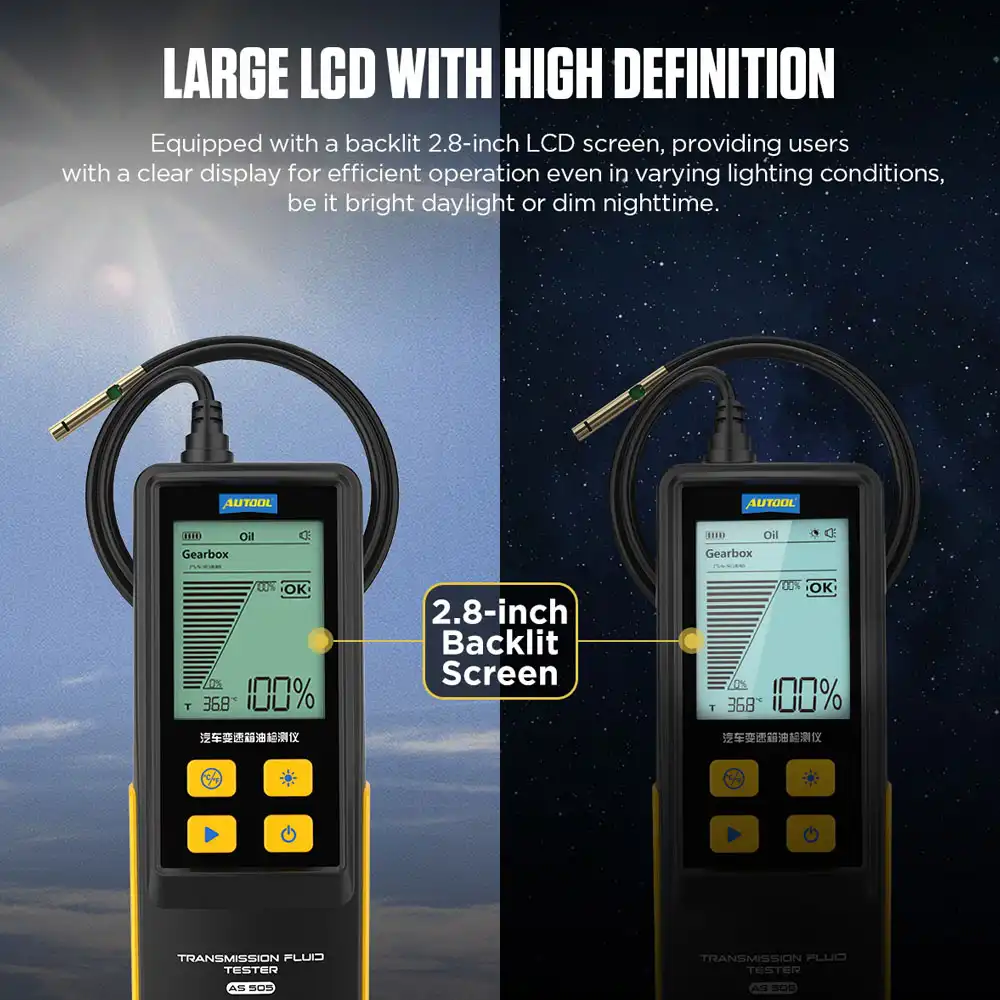 AUTOOL AS505 Digital Optical Transmission Fluid (ATF) Quality & Temperature Tester (800mm PTFE Probe · 2.8